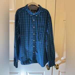 Nautica Men's Green and Blue Plaid Button Down Long Sleeve Shirt